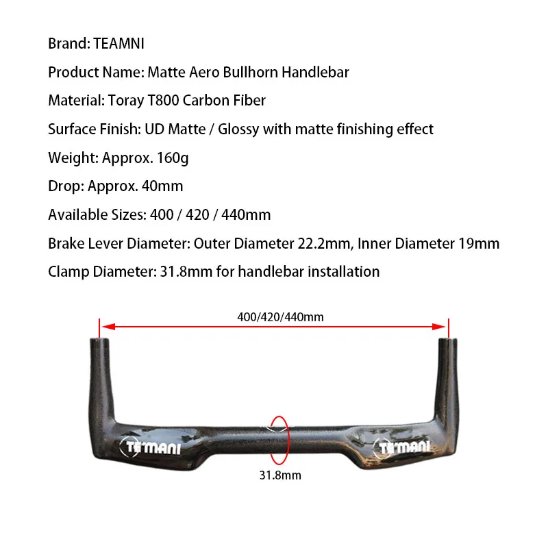 Фото Карбоновый руль Aero TT 31.8мм Bullhorn 400-440мм для шоссейных, горных, гоночных и фикс-байков, запчасть для тюнинга велосипедов №2