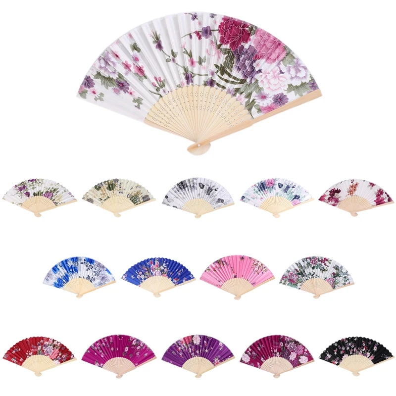

Colorful Chinese Bamboo Folding Hand Fan Flower Floral Wedding Decor