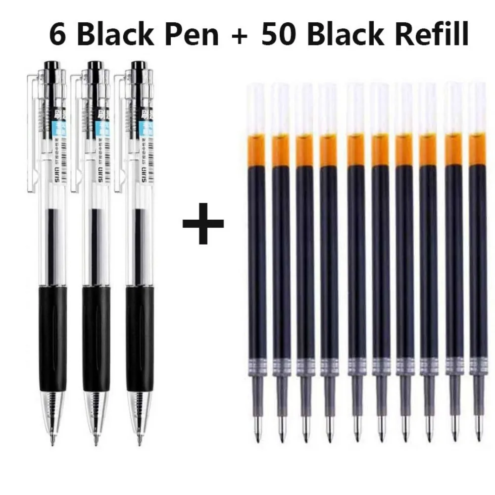 

6 гелевых ручек + набор из 50 стержней — быстросохнущие чернила 0,5 мм (красный/синий/черный) | Мягкая ручка для студентов и офисных канцелярских принадлежностей