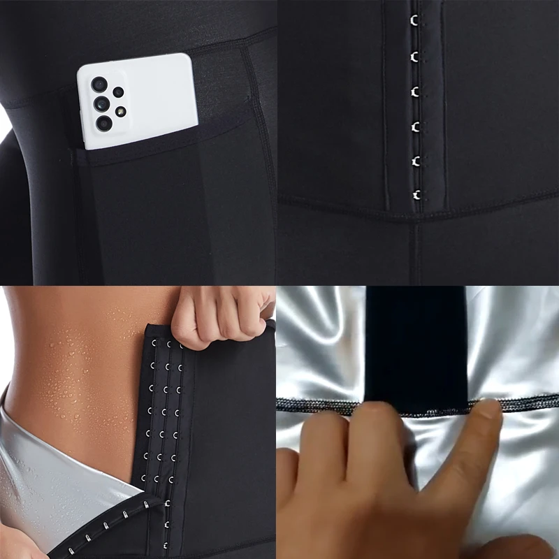 Women Waist Trainer Sauna Sweat Pants with Pocket High Waist Workout Slimming Leggings Hot Thermo Body Shaper Weight Loss Shaper