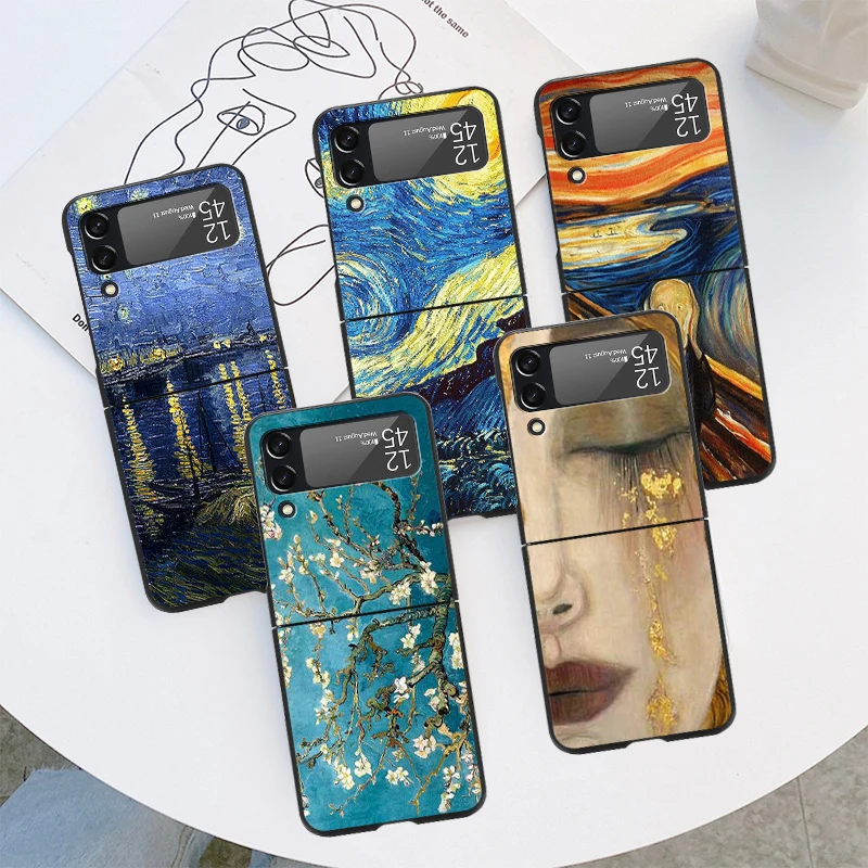 

Cell Phone Case for Samsung Galaxy Z Flip 3 4 5G Z Flip4 Flip3 Black Hard PC Cases ZFlip4 Cover Paintings Starry Night Van Gogh