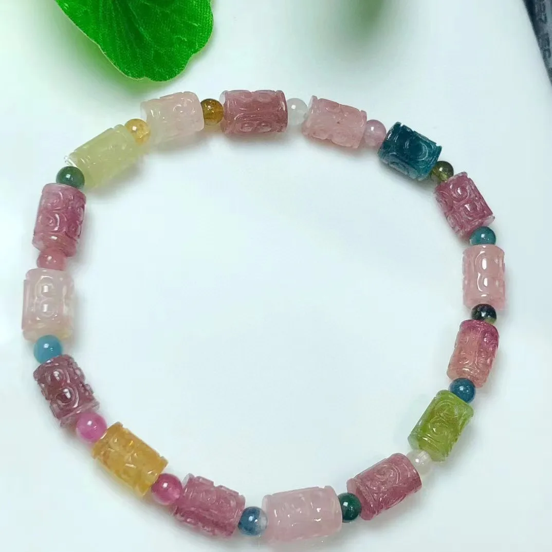 

5*7mm To 6*10mm Popular Good Quality Natural Tourmaline Crystal Ripple Bead Bracelet For Healing Jewelry Gift