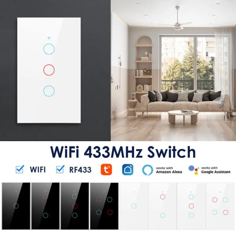 Умный сенсорный выключатель Tuya, панель из закаленного стекла, тип 120, голосовое управление, работает с Alexa Google Home