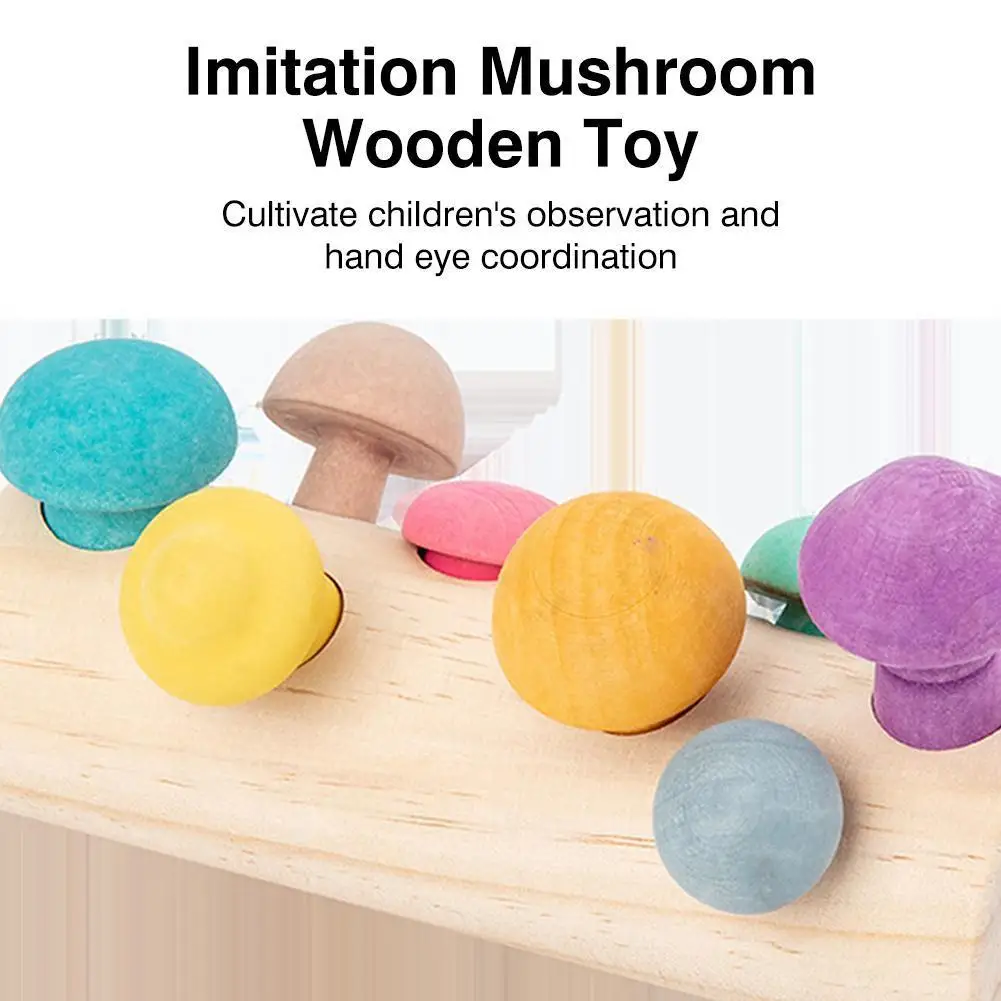 

Baby's Wooden Montessori Toys Pulling Wood Mushroom Shape Matching Size Cognition Grasp Training Educational Toys Set