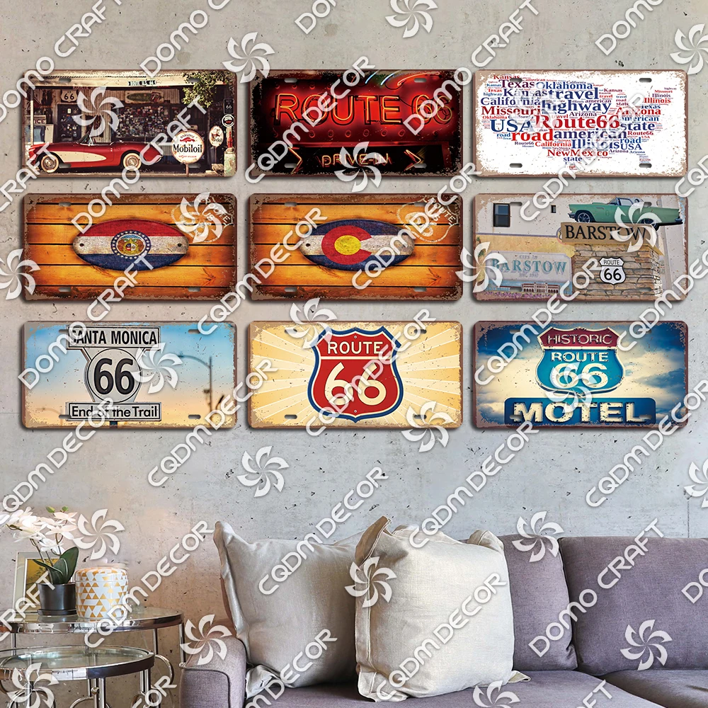 US Route 66 тарелок жестяной знак винтажный автомобильный постер металлическая