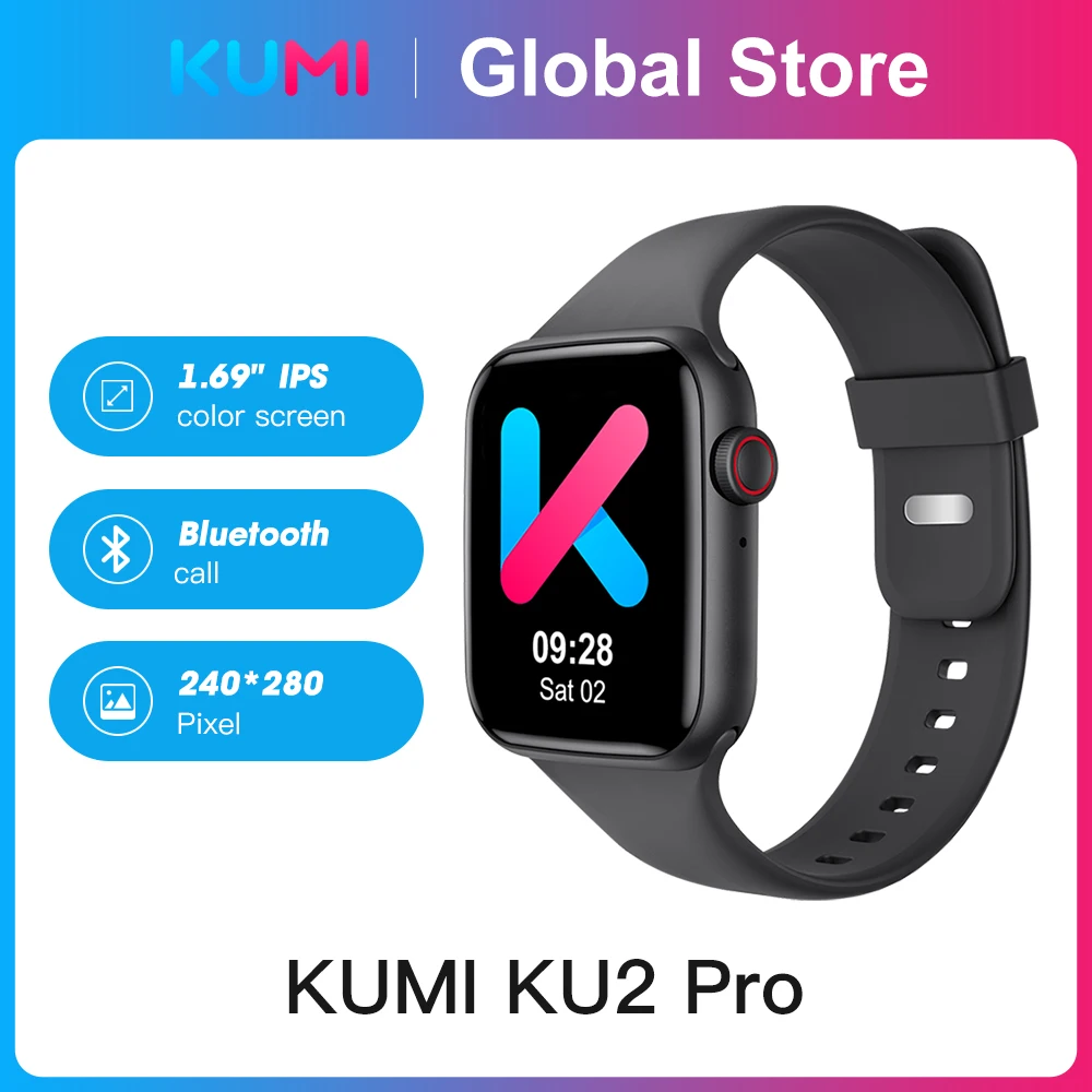 

Смарт-часы KUMI KU2 Pro, 1,69 дюйма, Bluetooth, пульсометр, тонометр
