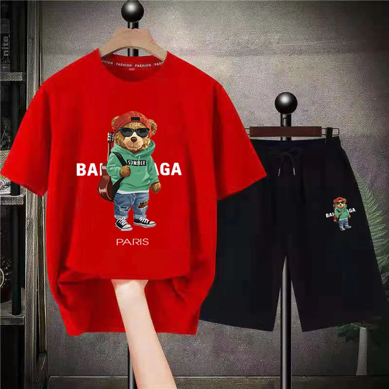2023 Luxury High Quality Men's And Women's Summer Set Bear Fashion Graphic T-shirt Set Oversized Men's T-shirt Shorts 2 Sets