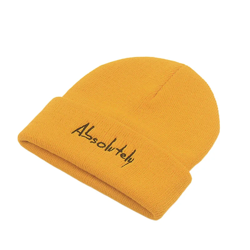 

Women Beanie Hat Ladies Winter Knit Cap with Texts Yellow Black Blue Beige Pink