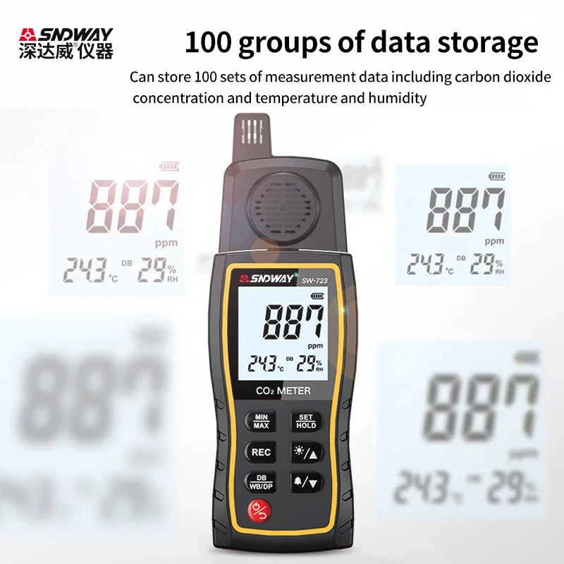 SNDWAY SW-723 Детектор газа Монитор углекислого CO2 Сигнализация 9999 PPM Датчик