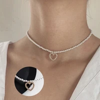 new sweet heart pendant necklace women jewelry necklace simple design small simulated pearls bracelet with delicate jewelry gift