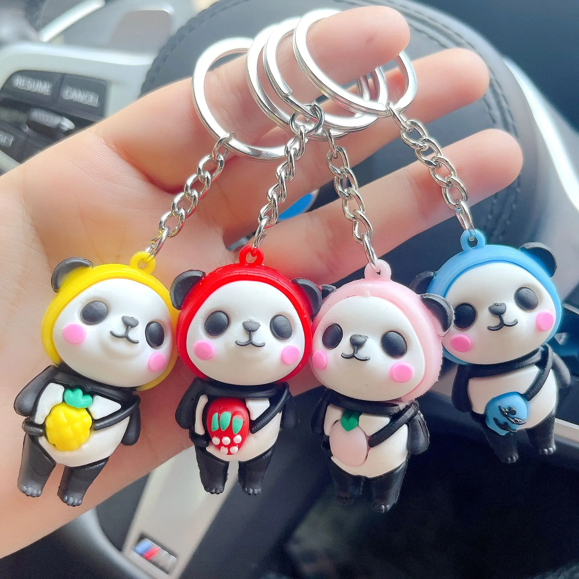 

Creative Car Key Ring Keychain Panda Keychain Cute Fruit Strawberry Cartoon Dundun Doll Key Chain School Bag Car Ornament Gift
