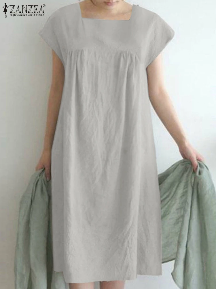 

Повседневный свободный плиссированный Однотонный сарафан ZANZEA, модные женские короткие платья, винтажные Мини-платья с квадратным вырезом и коротким рукавом, лето 2023