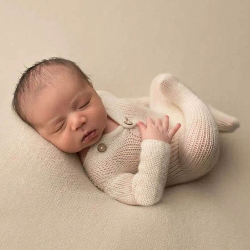 Newborn Photography Clothing White Knitted Sweater Baby Shoot Props Accessories Studio Infant Photo Jumpsuit Costume Fotografia