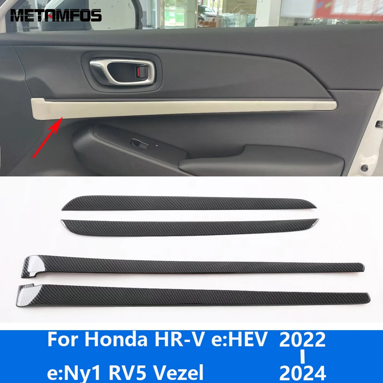 

Для Honda HR-V e:HEV e:Ny1 RV5 Vezel 2022 2023 2024 углеродное волокно внутренняя дверная ручка Чаша панель полоса крышка отделка автостайлинг