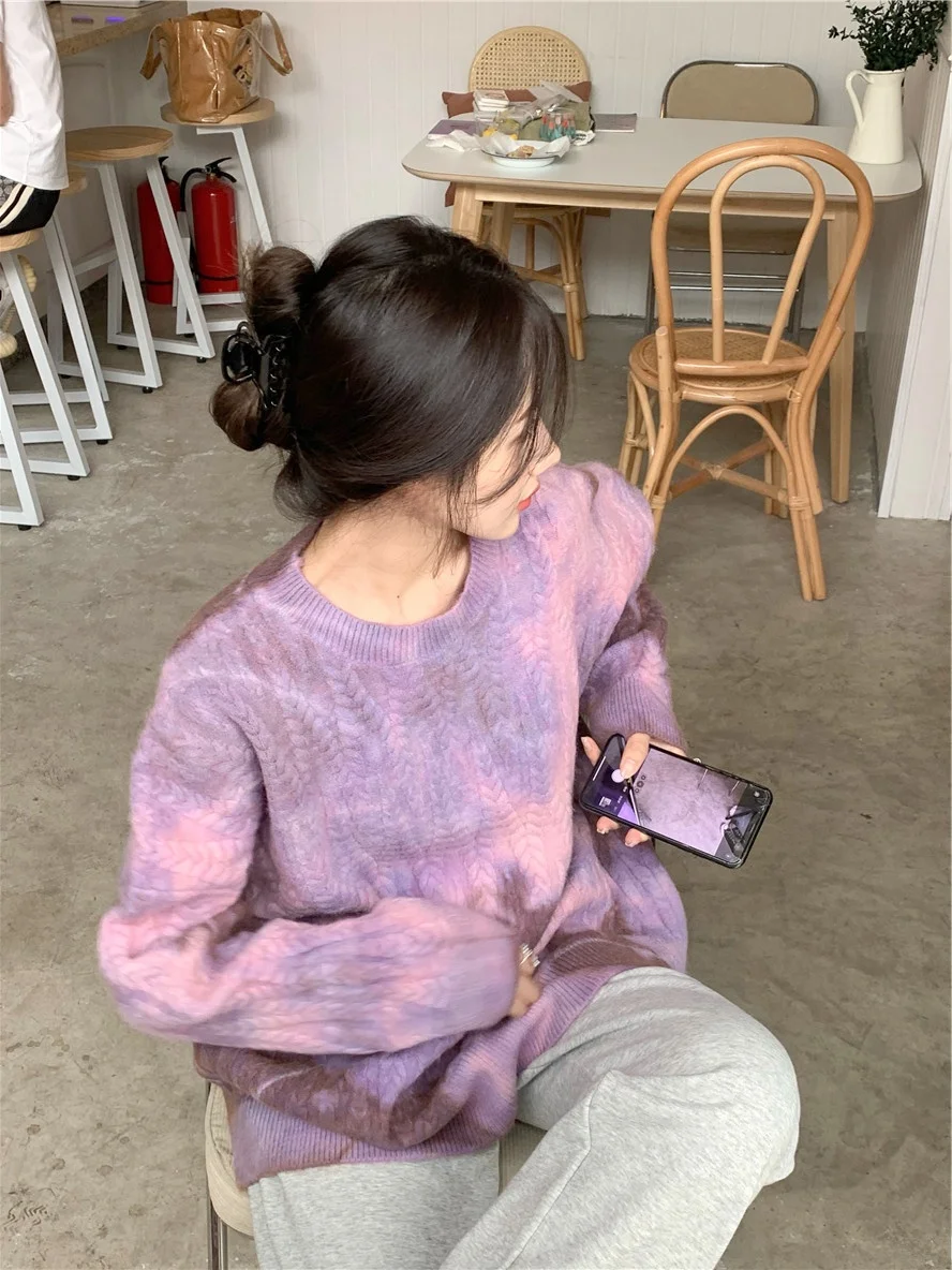 Пуловер в стиле ретро с гонконгским вкусом свитер принтом тай-дай женский