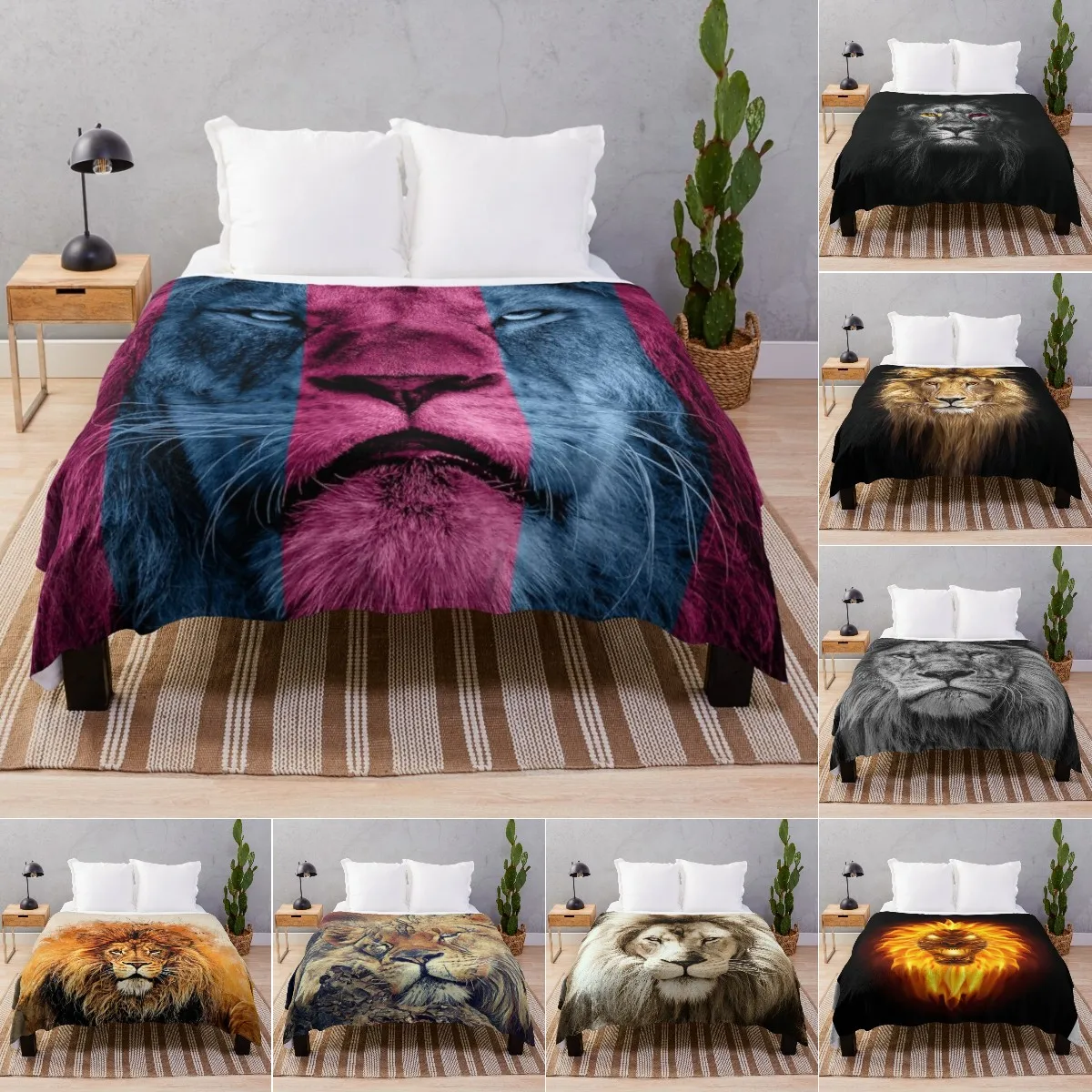 

Lion Blankets for Adults Kids 3D Animal Throw Blanket Fleece Home Decorative Living Room Sofa Nap Travel Car Soft Warm Cozy Gift
