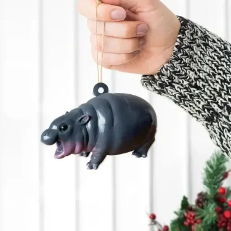 Moo Deng Baby Pygmy Hippo Коллекционная рождественская елка Angry Den Hanging Cute 3D плоский орнамент