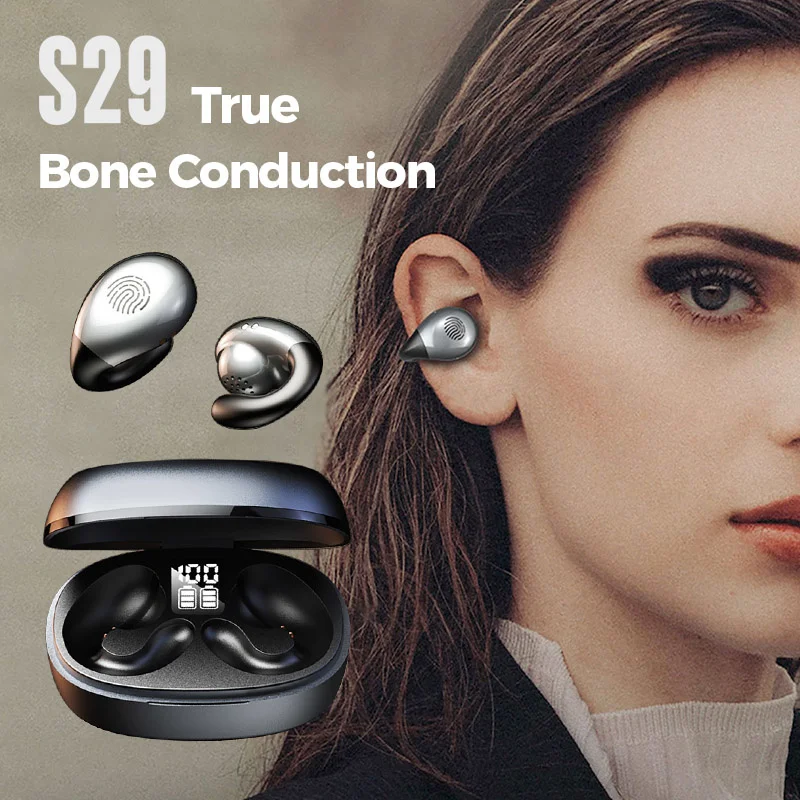 

True Bone Conduction Bluetooth Earphones Ear Clip Earring Wireless Headphones with Mic Calling Touch Control Sports Headsets Hot