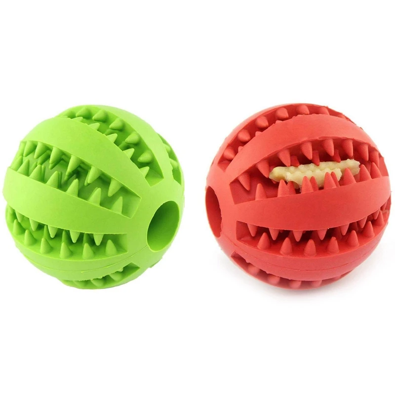 

2 Pcs Dog Tooth Cleaning Balls,Chewing Food Toys Ball Non-Toxic Soft Rubber Ball For Pet Training, Red & Green