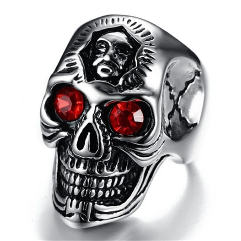 

Charmsmic Mens Punk Vintage Silver Color Skull Head Rings Red Eyes Cool Death Gothic Hand Jewelry Accessories готика