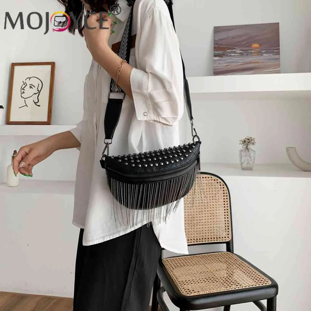 

2022 модная сумка через плечо с кисточкой, повседневные сумки через плечо с заклепками, сумка-седло с широким ремешком, Женская дорожная сумка...
