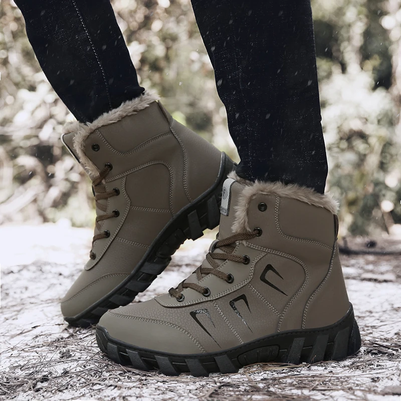 Keep Warm Snow Botas Hombre Winter Boot Leather Waterproof Man Hiking Boots Lace Up Hunting Tourism Mountain Shoes Winter Boots