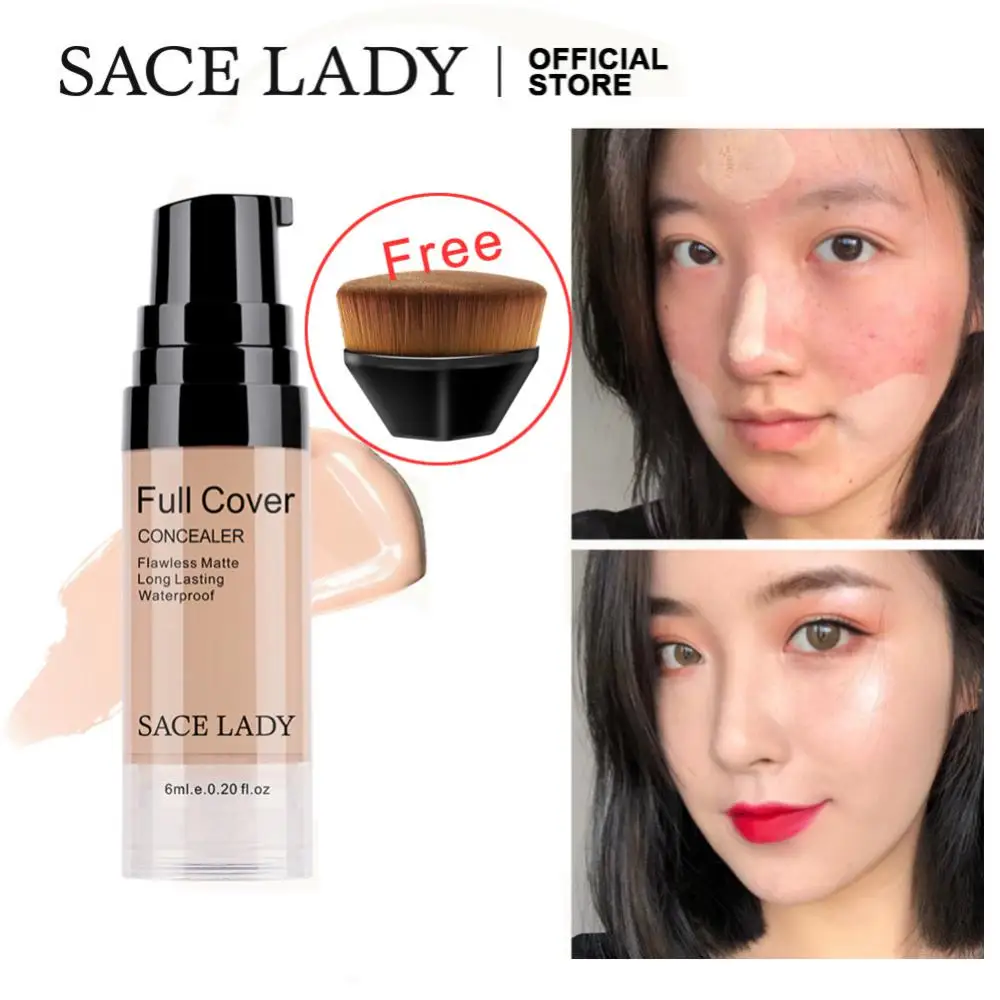 

SACE LADY Concealer With Free Bmakeup Brush Smooth Non-Sticking Powder Natual Concealer Cream Modifies Skin Tone 6ml Comestics