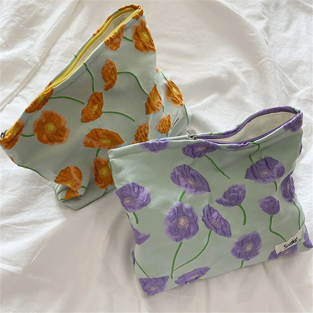 

Capacity Toiletry Case Embossed Flower Printing Women Makeup Storage Bags Canvas Toiletry Bag Organizer Cosmetic Bag