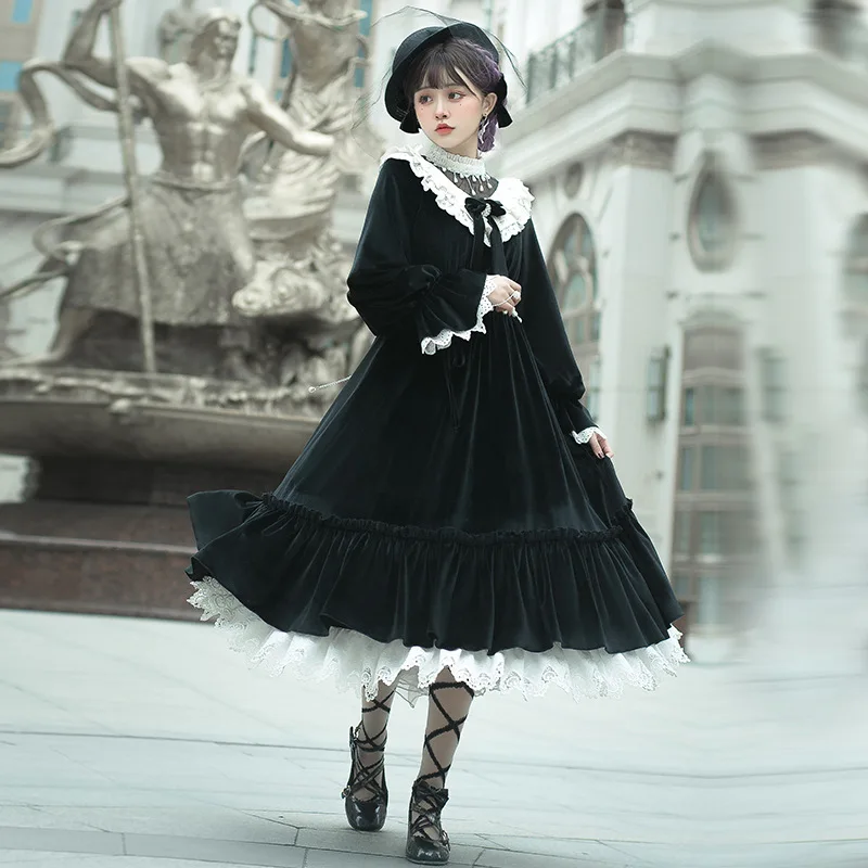 

Romantic Encounter ~ Elegant Long Sleeve Velvet Dress Classic Lolita Dress by YLF