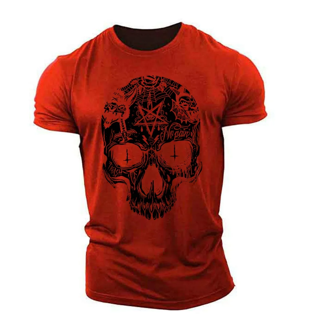 Фото Лето 2025 г., спортивная мужская футболка с 3D принтом Fitness Master Fun Skull, свободная повседневная дышащая универсальная рубашка больших размеров для улицы №2