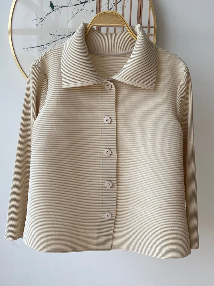 GVUW плиссированная женская рубашка с лацканами однобортная длинным рукавом