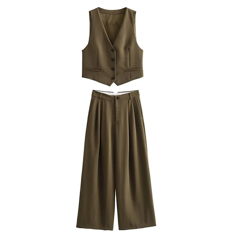 

Women Two Piece Set Summer Fashion Solid Tank Top Sleeveless Ves+ Long Loose Wide Legs Pants Suits High Streetwear Two Piece Set
