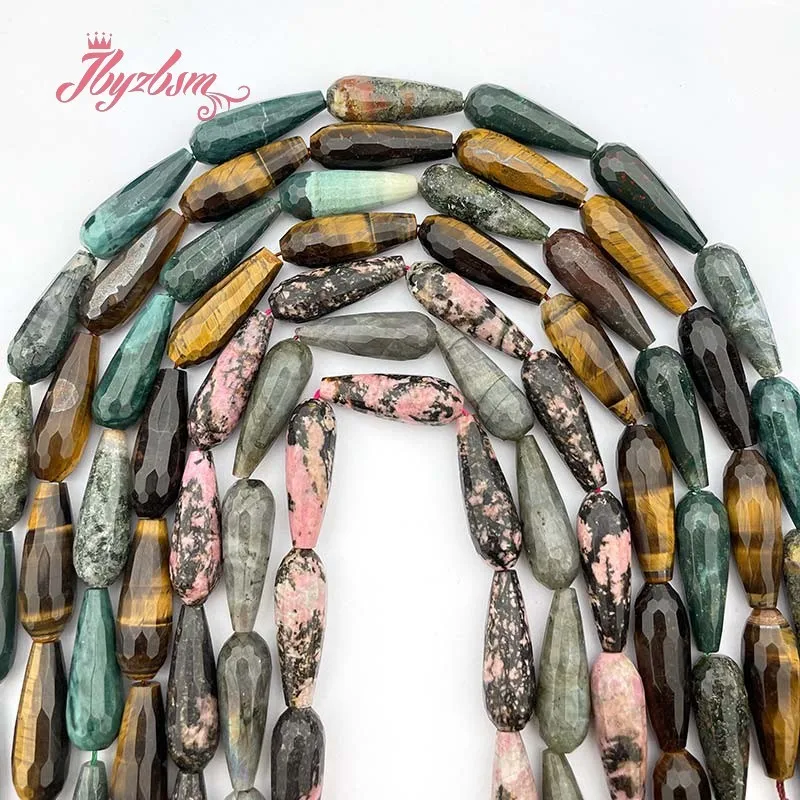 Natural Rhodonite Quartz Tiger Eye Beads Drop Faceted Stone DIY Strand 15 Inch For Jewelry Making Necklace Bracelets 10x30mm