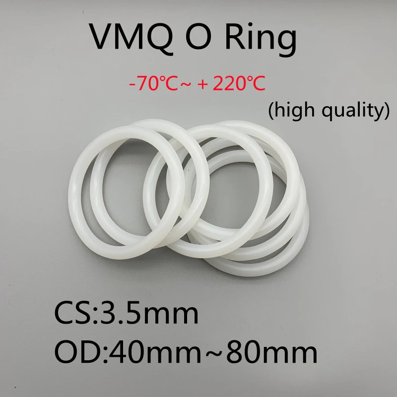

Уплотнительные кольца VMQ, 20 шт., уплотнительные прокладки, толщина 3,5 мм, внешний диаметр 40 мм ~ 80 мм, изолированная силиконовая резина, водонепроницаемая шайба круглой формы, белая Нетоксичная