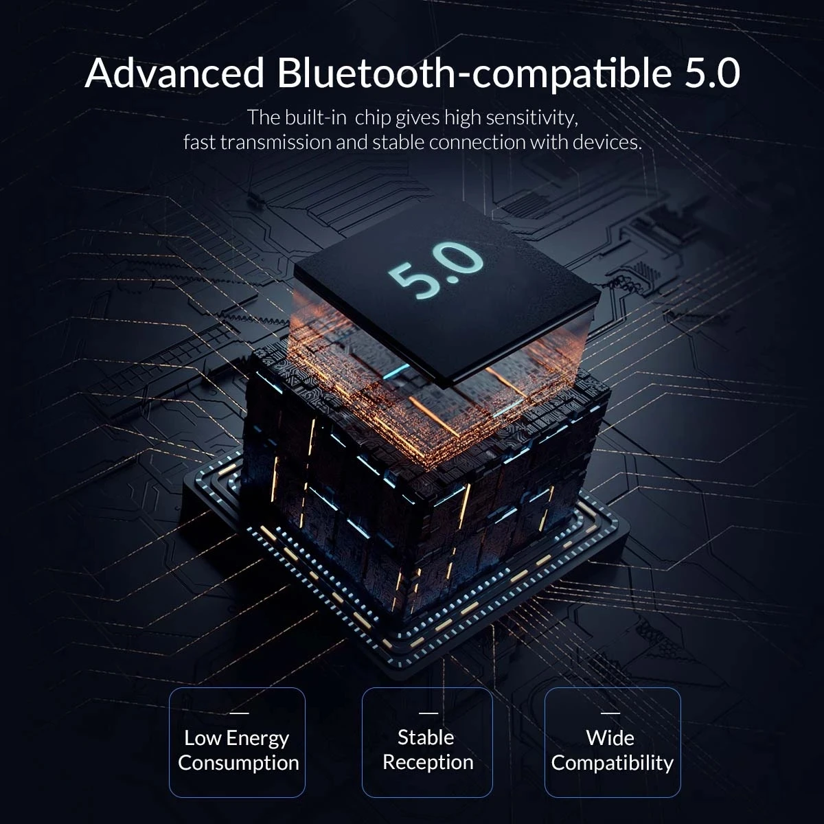ORICO Мини Беспроводной USB 5.0 Адаптер-приемник для передачи музыки по Bluetooth совместимый с ПК, динамиками, мышкой и ноутбуком.