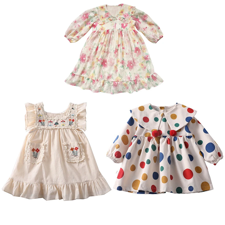 

Платье для девочек, новинка весны, модная детская одежда, воротник Питер Пэн, детская одежда, детское Ретро Цветочное платье для девочек, милое платье принцессы