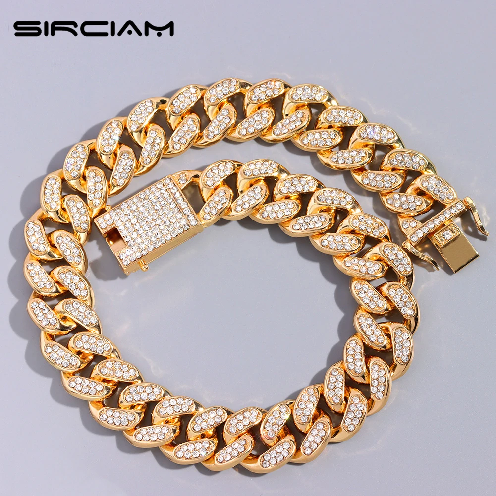 

Iced Out 20mm Heavy Miami Cuban Link Chain For Men Women Bling Full Rhinestones Paved Cuban Link Choker Necklaces Hiphop Jewelry