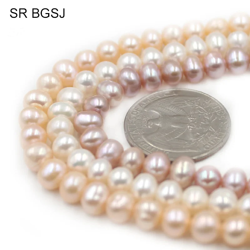 

6-7mm White Pink Purple Nearly Round Natural Freshwater Pearl \Pearls Bail Spacer Jewelry Making Beads 15"