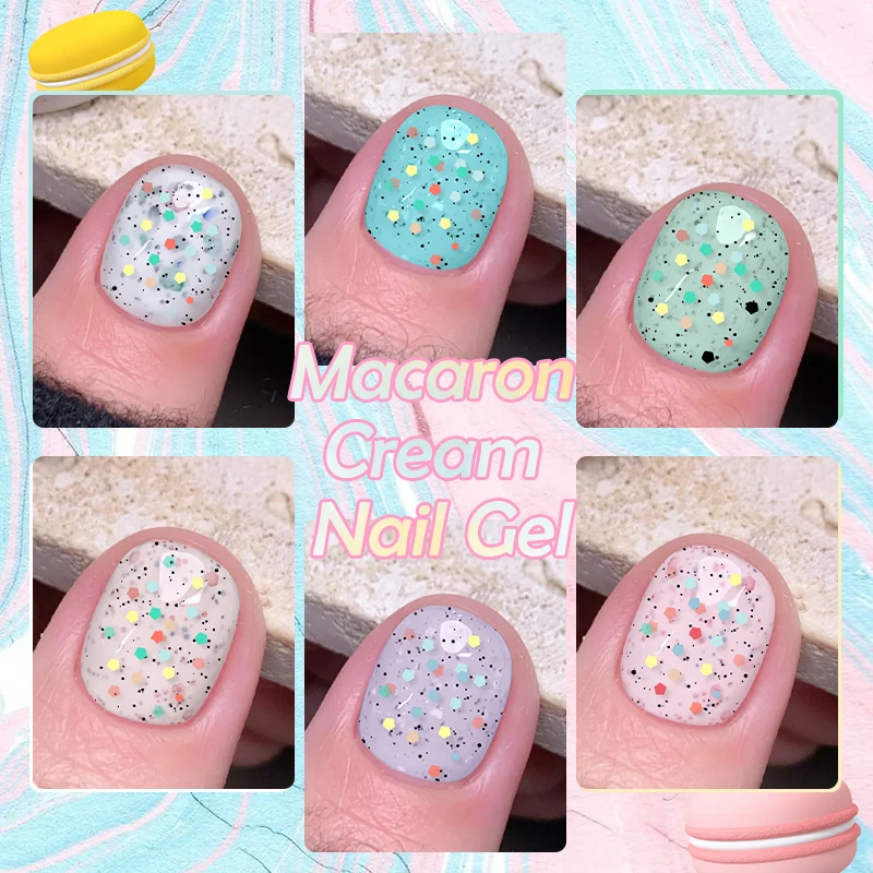 Фото LILYCUTE 7 мл Macaron Cream Гель-лак для ногтей для летнего маникюра с блестками Полуперманентный гель-лак для дизайна ногтей Soak Off Nail №4