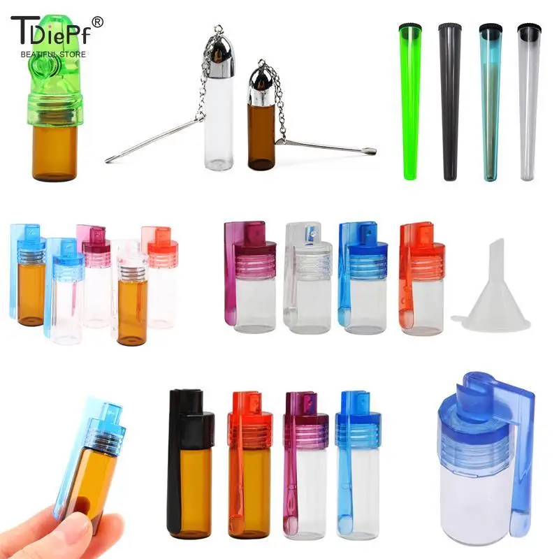1pc 36/53/67/82mm Bottles Snuff Snorter Pill Box Case Portable Sniffer Bottle Metal Spoon Case Household Drug Holder Container