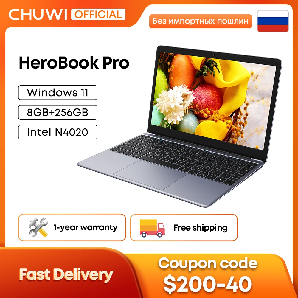CHUWI HeroBook Pro ноутбук, экран 14,1 дюймов, процессор Intel Celeron N4020, 6 ГБ ОЗУ 128 Гб ПЗУ