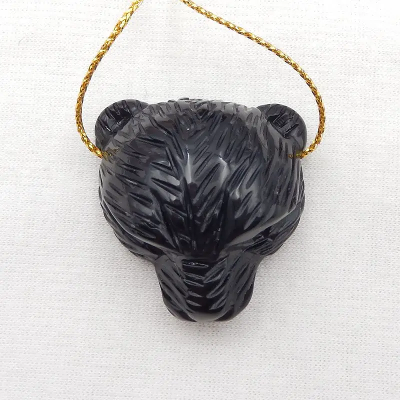 Натуральный камень Обсидиан Резной Медведь голова кулон бисер 35x34x17 мм 22 г