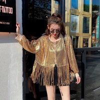 2022 spring stage wear performance style popular brand industrial sequin long sleeved coat womens loose fit tassels clothes