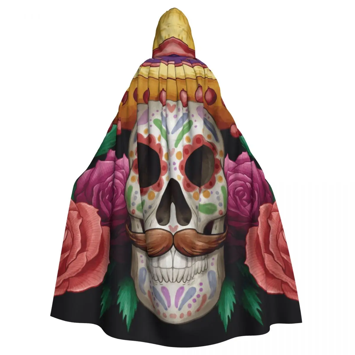 

Unisex Adult Watercolor Dia De Muertos Skull Cloak with Hood Long Witch Costume Cosplay