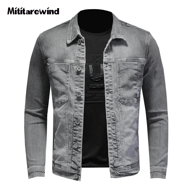 

Smoke Gray Elastic Denim Jacket Men Spring Autumn Single Breasted Slim Fit Jeans Jacket For Men Large Size S-5XL Biker Jacket