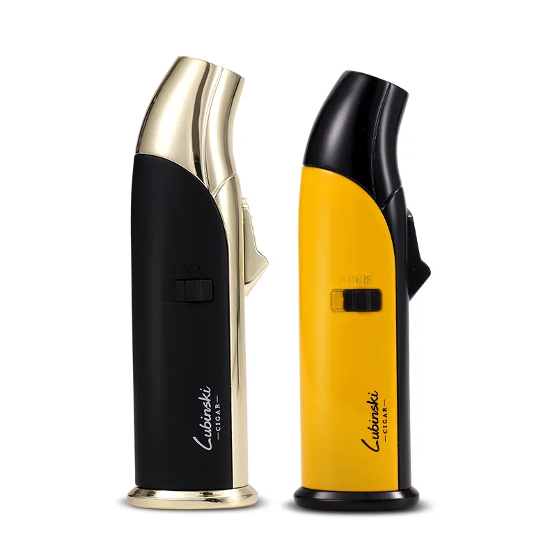 

Cigar lighter zinc alloy portable blue flame straight-through lighter with cigar hole opener see-through air window