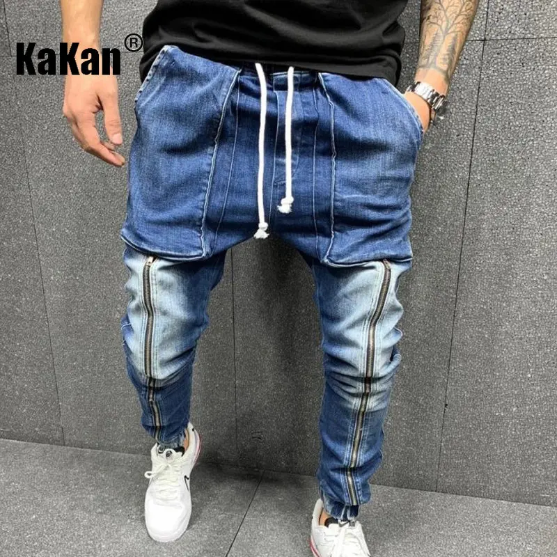 Kakan - New Casual Sports Big Pocket Pants, Skinny Jeans for Men, Grey Dark Blue Long Jeans K39-1516K166