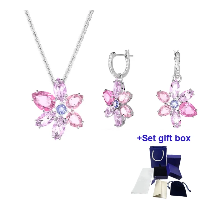 

SWA High Quality Promotional Gema Rota Set, Silver Flower Women's Necklace Earrings, Holiday Gift Delivery Gift Box Free Deliver