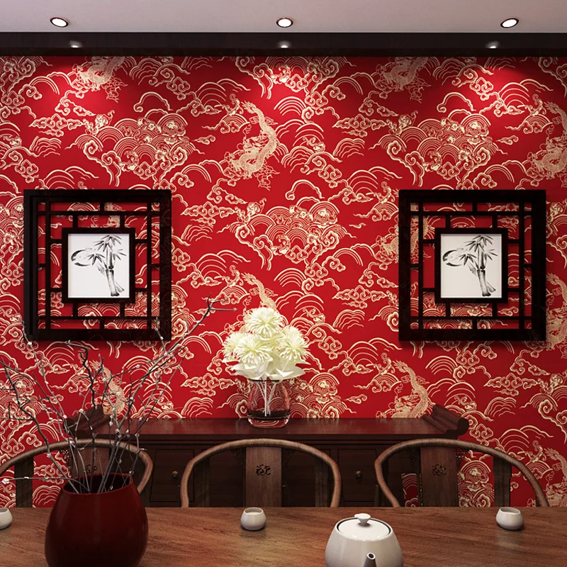 

Wallpap Chinese Red Wallpaper Dragon Pattern Chinese Zen Teahouse Teahouse Restaurant Restaurant Decoration Wallpaper Wallpaper