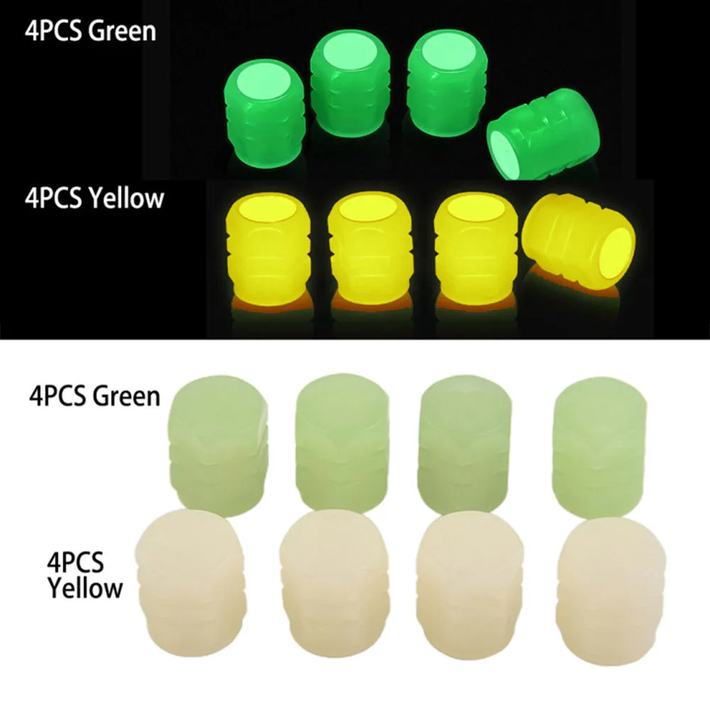 4/8/16pcs Universal Fluorescent Luminous Tire Valve Stem Covers Car Tire Valve Cap Green /Yellow/Blue/Red Fluorescent Powder images - 6